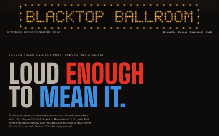 Homepage of Blacktop Ballroom
