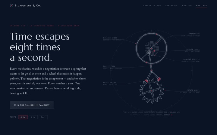 Homepage of Escapement & Co.
