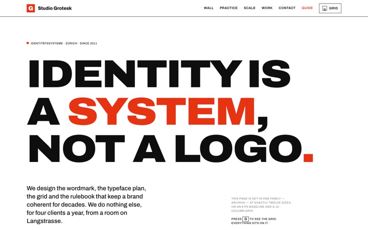 Homepage of Studio Grotesk